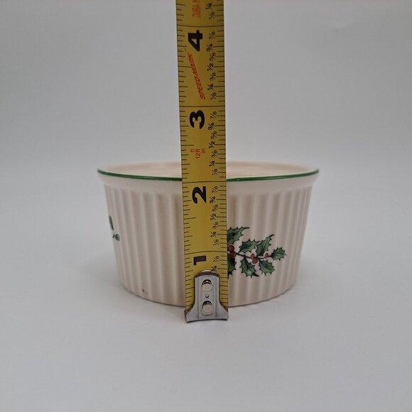 Spode Christmas Tree Earthenware Fluted Ramekin Holly Decor Green Trim Replace - Picture 2 of 7